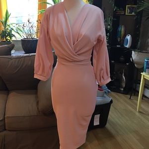 Rose pink v-neck/off-the shoulder dress w/back tie